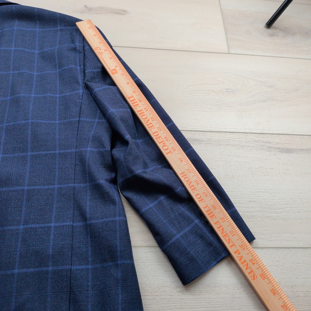 Bonobos Mens 44R Jetsetter Wool Blend Windowpane Plaid Blazer Navy Blue Standard - Picture 13 of 14